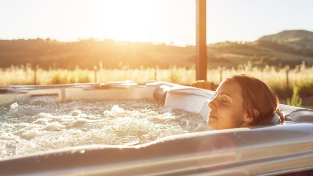 Woman in clean hot tub