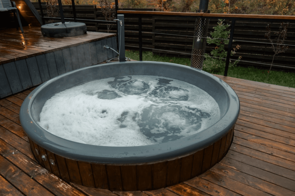 Holiday let hot tub on decking