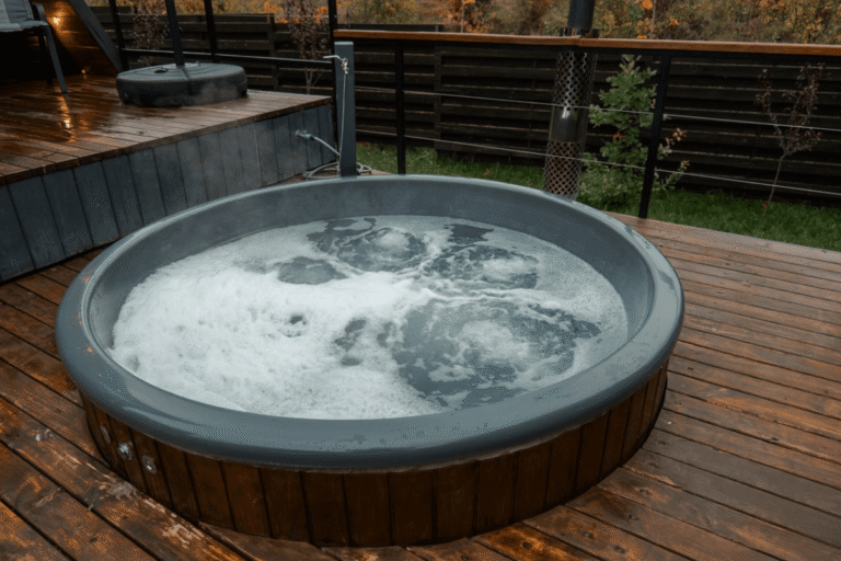 Holiday let hot tub on decking